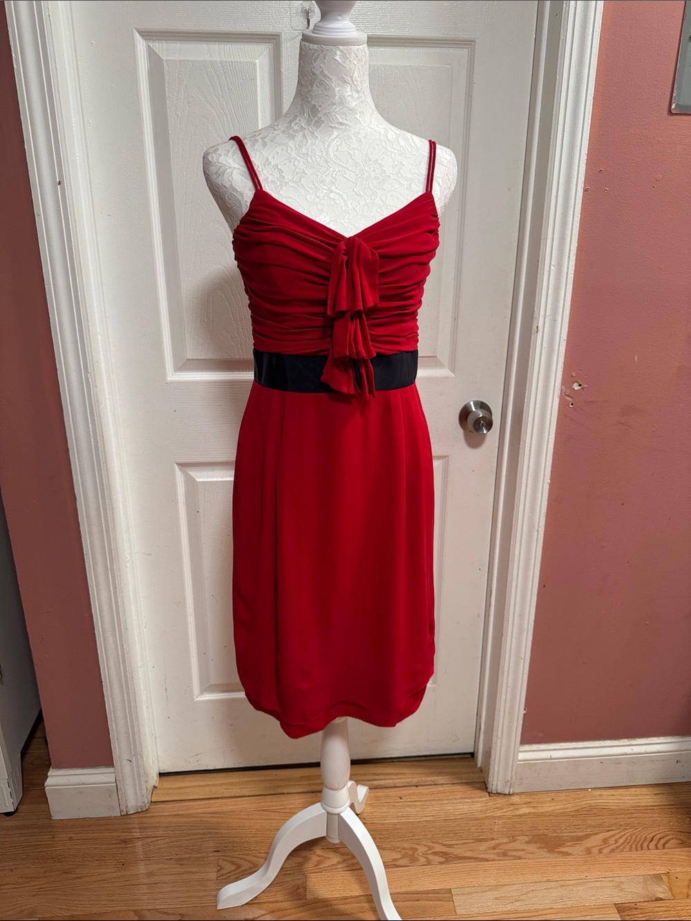 Tory Burch Red Mini Dress with Black Waistband - Picture 2 of 5
